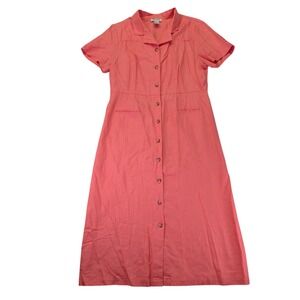 Lanz of Salzburg Vintage 100% Linen Button Front Maxi Dress Coral Pink Size 14